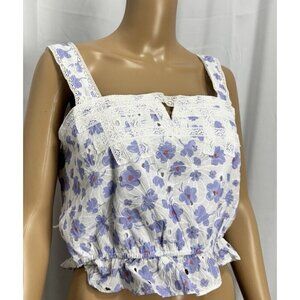 NWT Lilly Grace Amethyst Purple Floral‎ Crop Top - Women’s Cotton Lace Shirt M